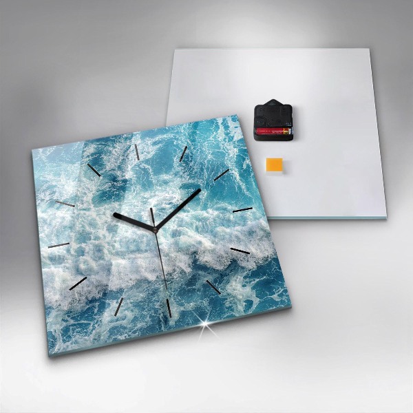 Square glass wall clock Sea waves