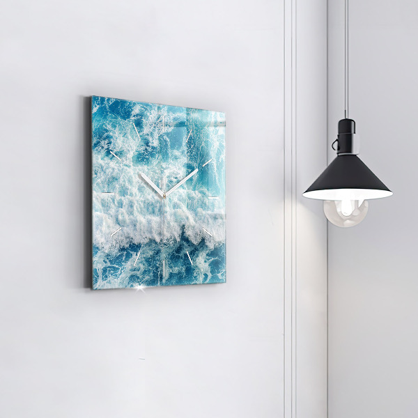 Square glass wall clock Sea waves
