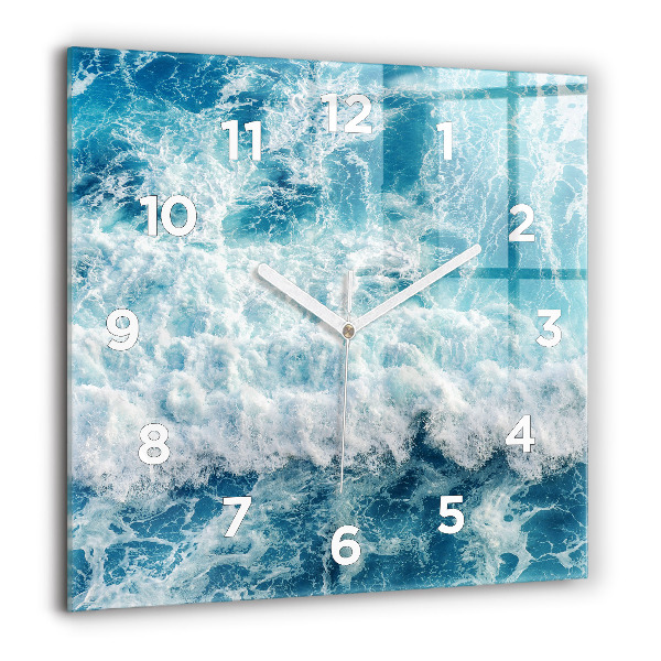 Square glass wall clock Sea waves