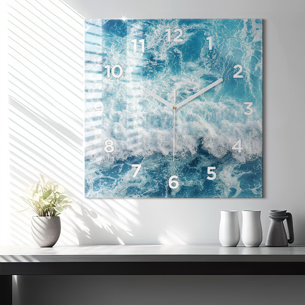 Square glass wall clock Sea waves