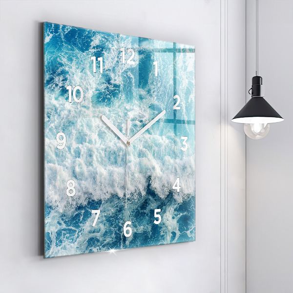 Square glass wall clock Sea waves