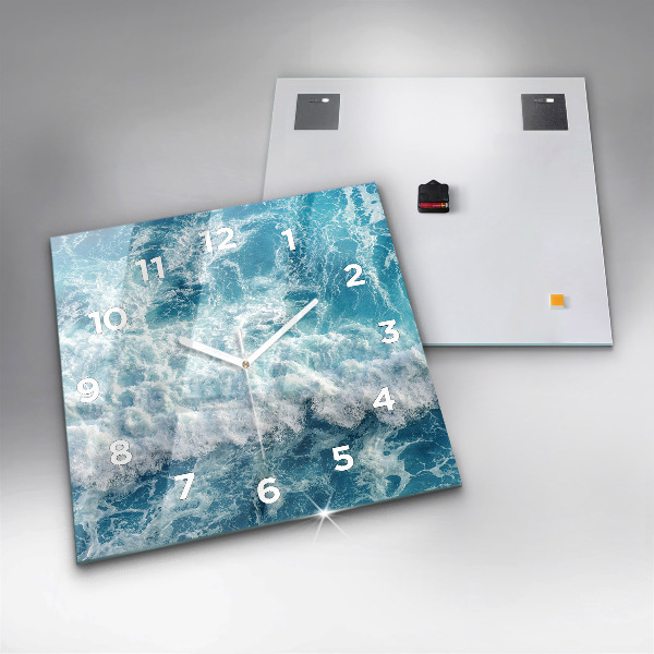 Square glass wall clock Sea waves