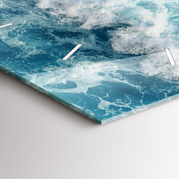 Square glass wall clock Sea waves