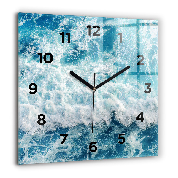 Square glass wall clock Sea waves