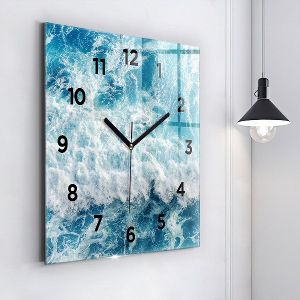Square glass wall clock Sea waves