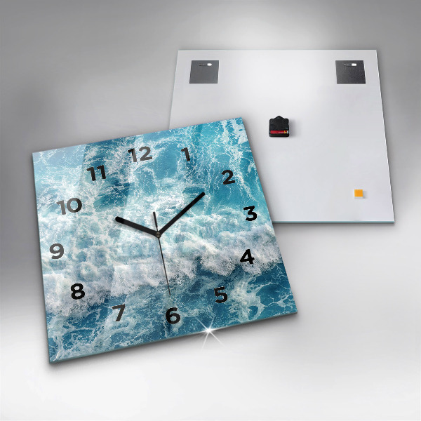 Square glass wall clock Sea waves