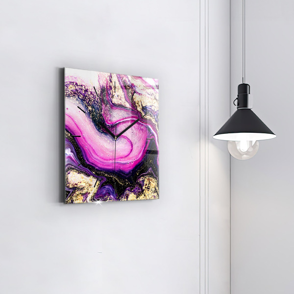 Square glass wall clock Abstract marble