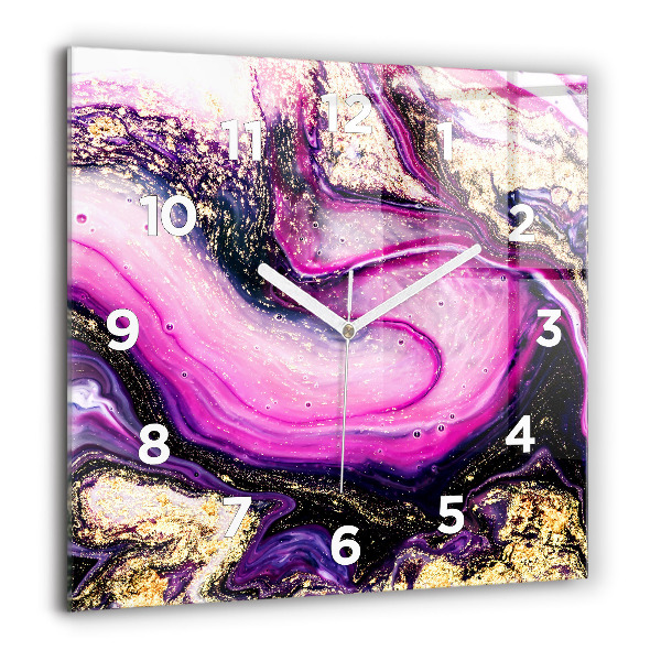 Square glass wall clock Abstract marble