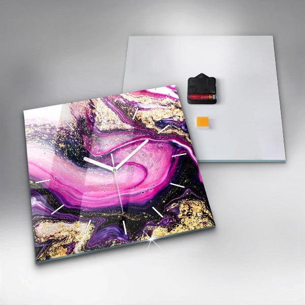 Square glass wall clock Abstract marble