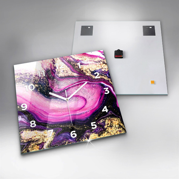 Square glass wall clock Abstract marble