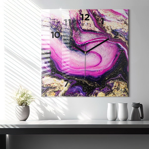 Square glass wall clock Abstract marble