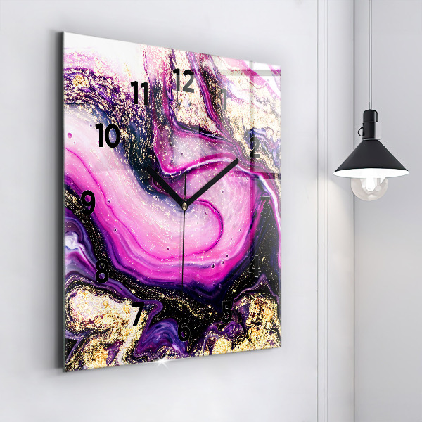 Square glass wall clock Abstract marble