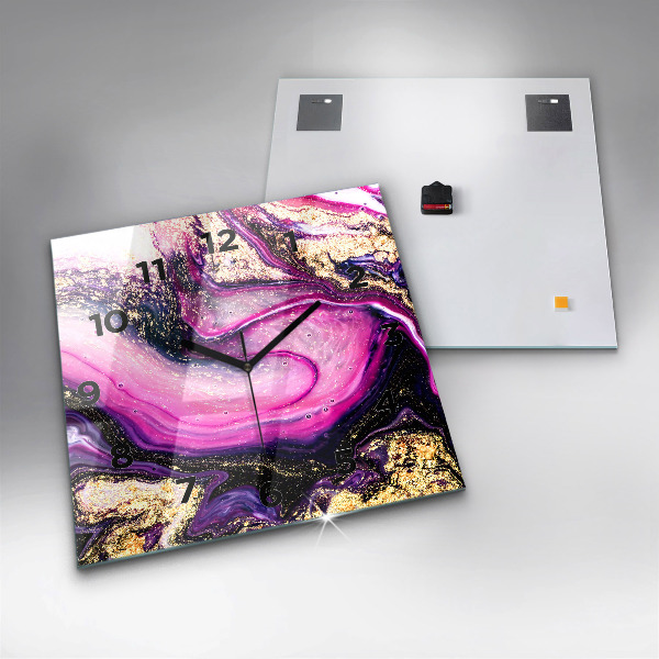 Square glass wall clock Abstract marble