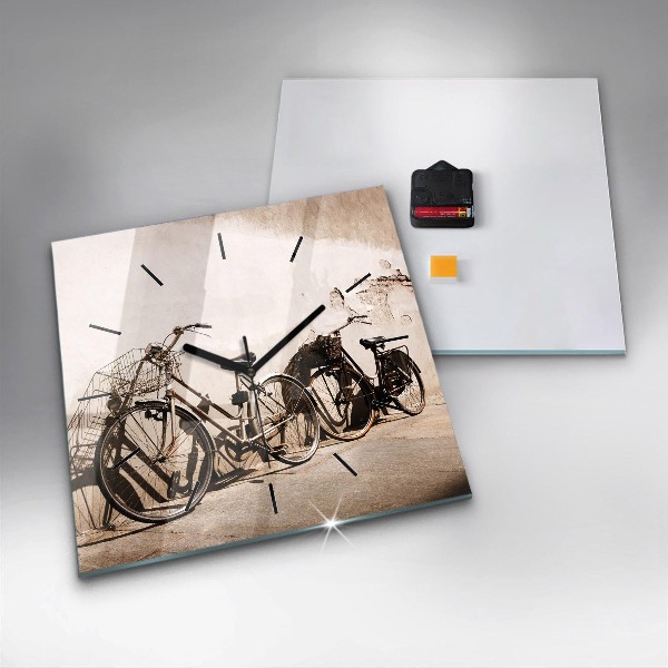 Square glass wall clock Italian bike
