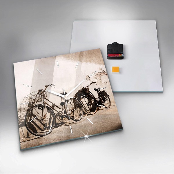 Square glass wall clock Italian bike