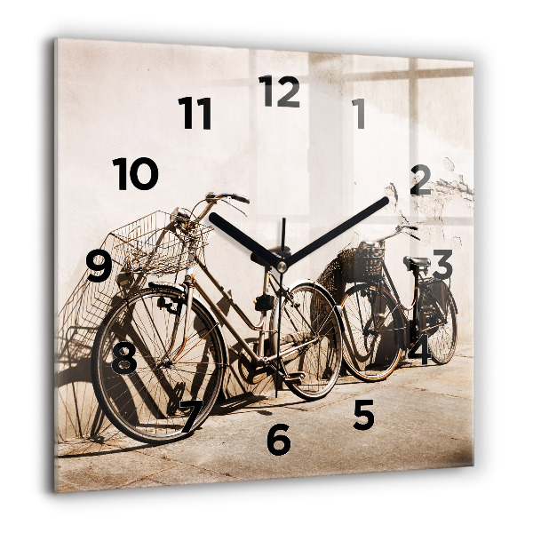 Square glass wall clock Italian bike