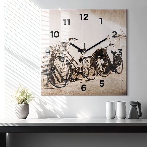 Square glass wall clock Italian bike