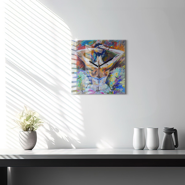 Square glass wall clock Painted Ballerina