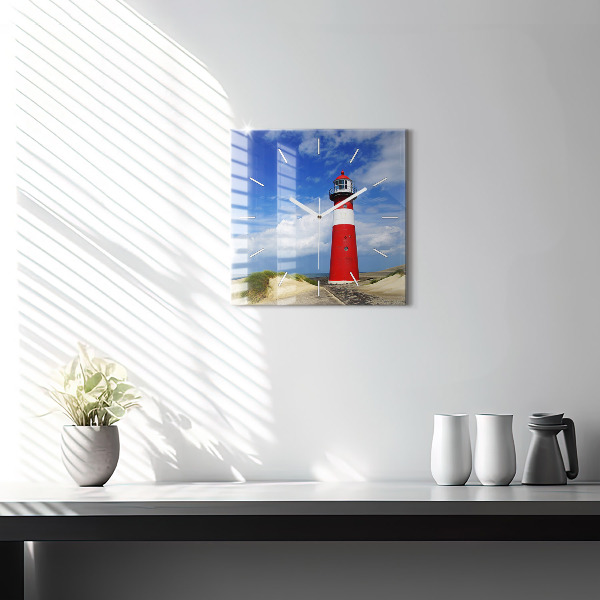 Square glass wall clock Lighthouse