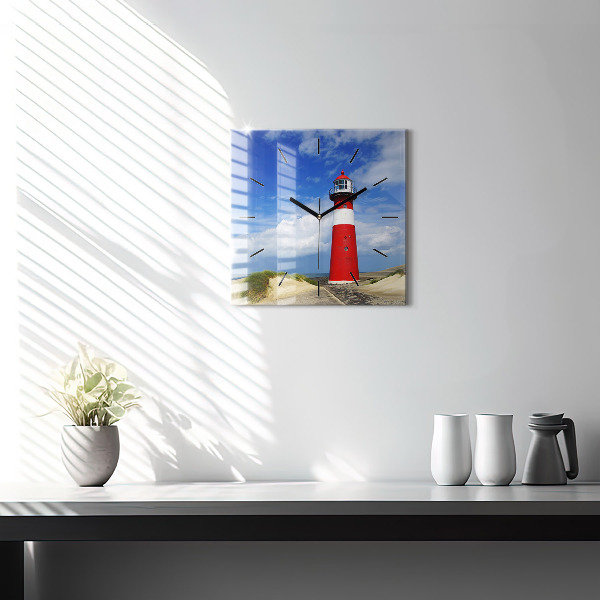 Square glass wall clock Lighthouse