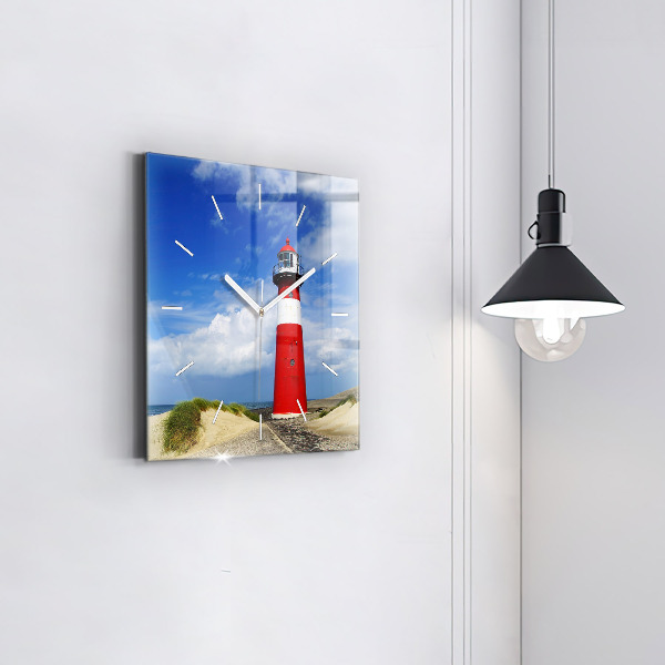 Square glass wall clock Lighthouse