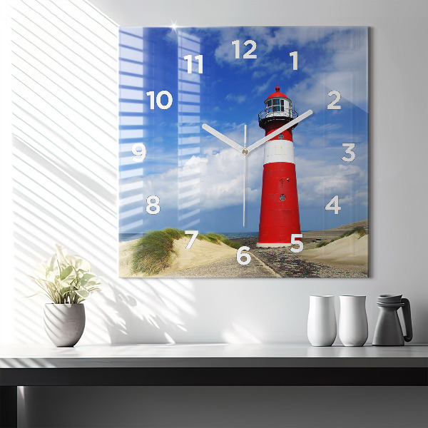 Square glass wall clock Lighthouse