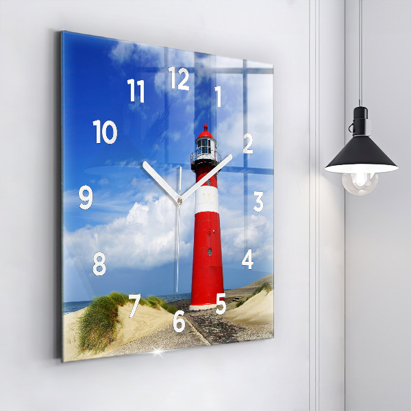 Square glass wall clock Lighthouse