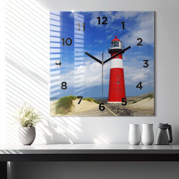 Square glass wall clock Lighthouse
