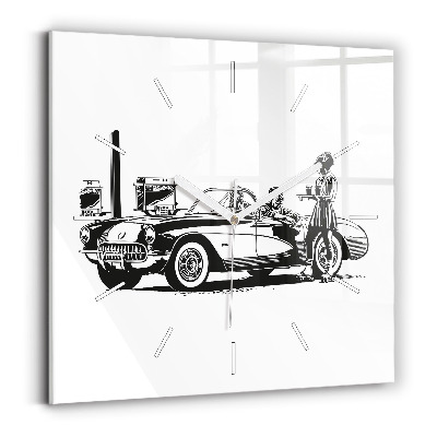 Square glass wall clock Retro Illustration