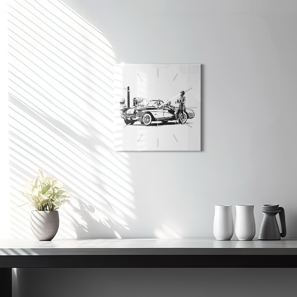 Square glass wall clock Retro Illustration