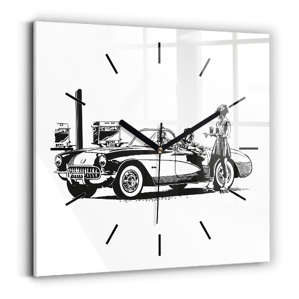 Square glass wall clock Retro Illustration