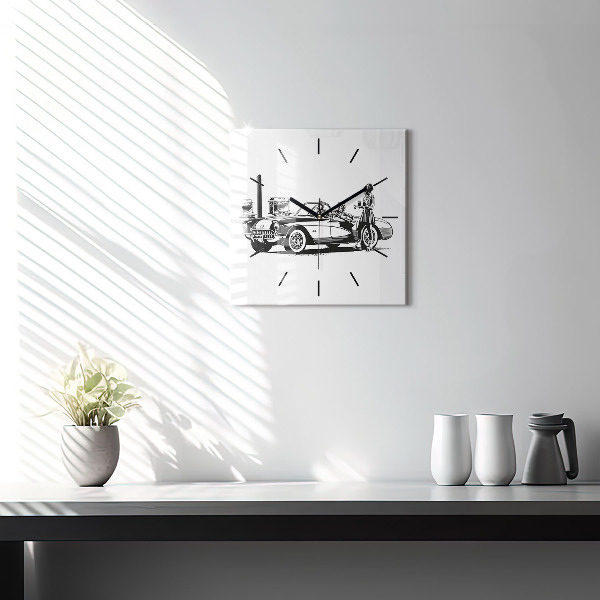 Square glass wall clock Retro Illustration