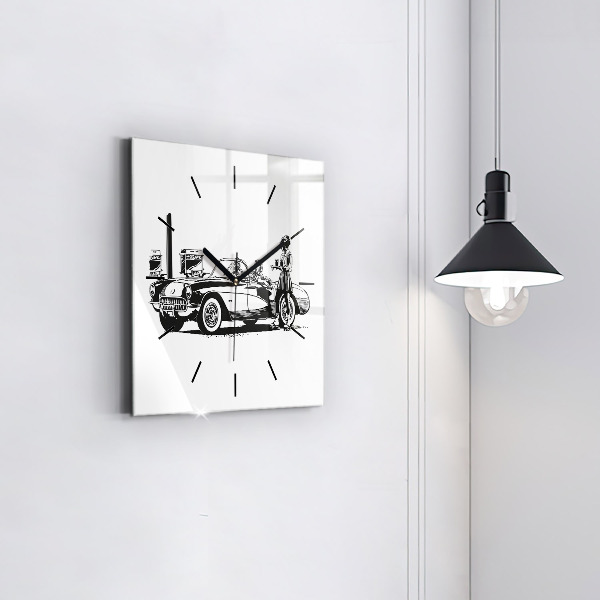 Square glass wall clock Retro Illustration
