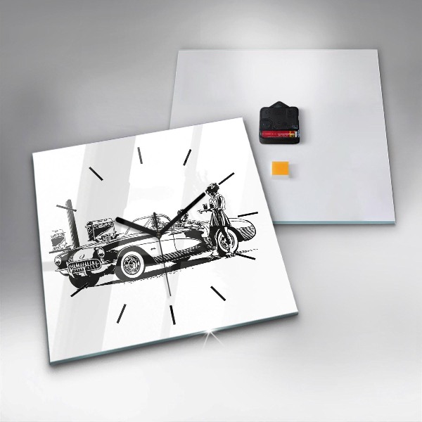 Square glass wall clock Retro Illustration