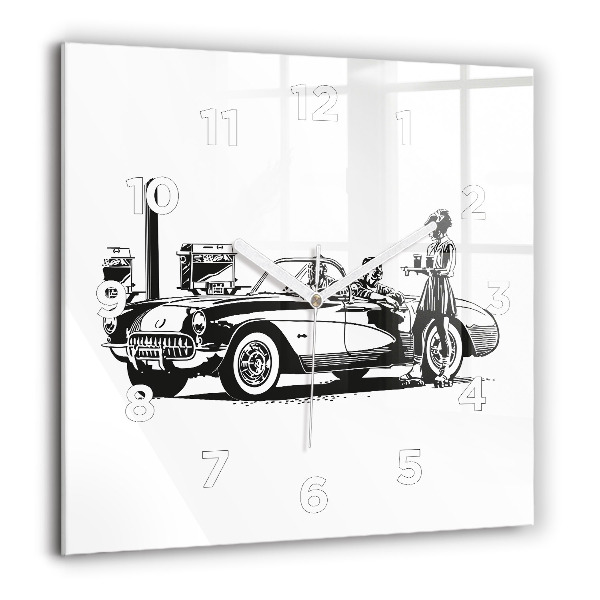 Square glass wall clock Retro Illustration
