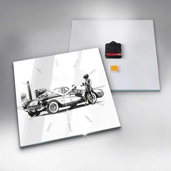 Square glass wall clock Retro Illustration