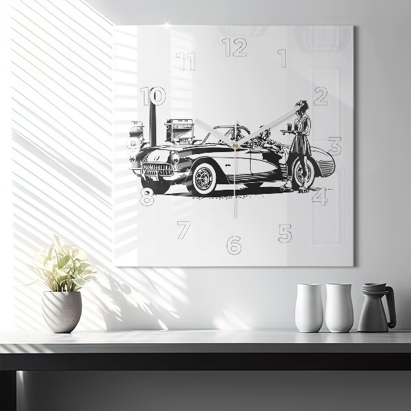 Square glass wall clock Retro Illustration