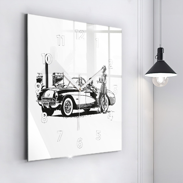 Square glass wall clock Retro Illustration