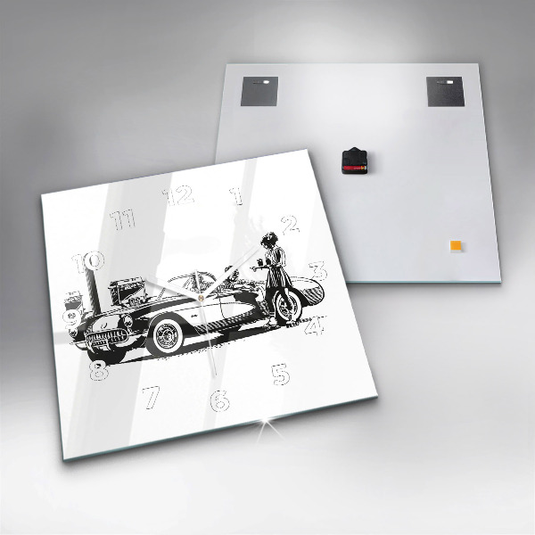 Square glass wall clock Retro Illustration