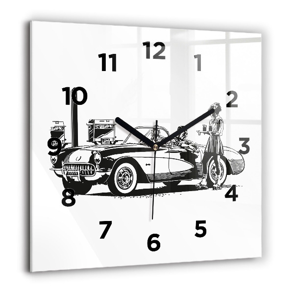 Square glass wall clock Retro Illustration