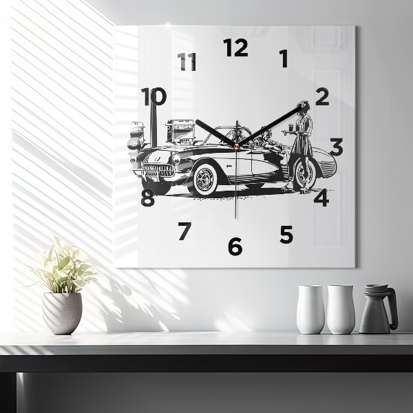 Square glass wall clock Retro Illustration