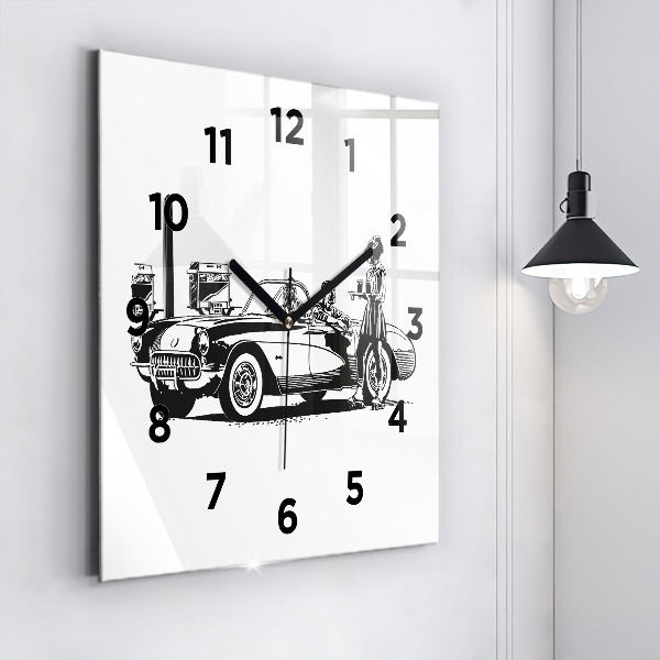 Square glass wall clock Retro Illustration