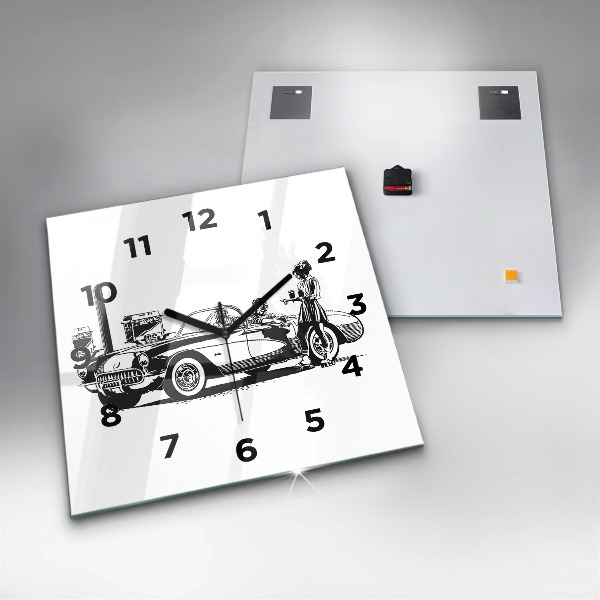 Square glass wall clock Retro Illustration