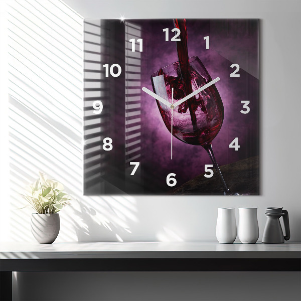 Square glass wall clock Wine glass