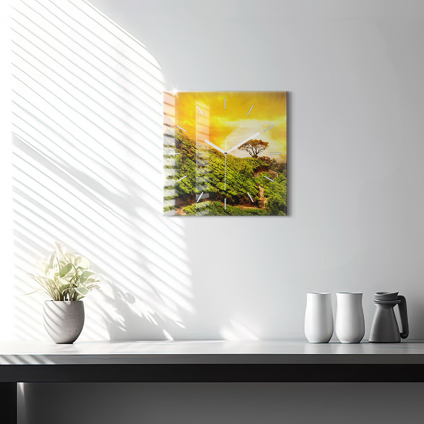 Square glass wall clock Tea Hill