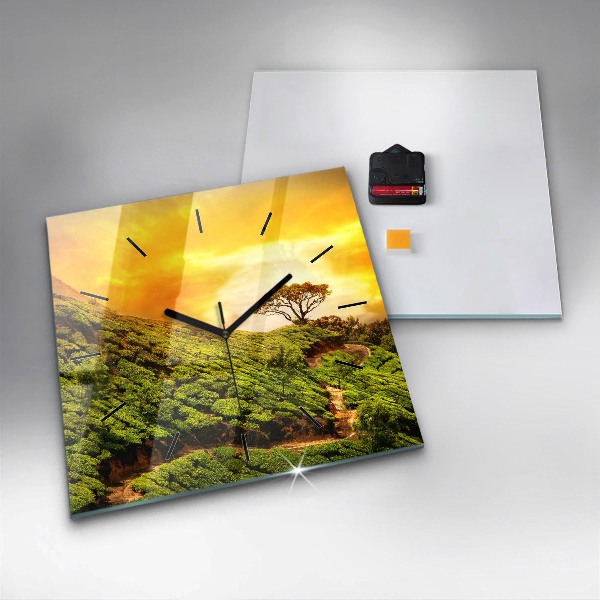 Square glass wall clock Tea Hill