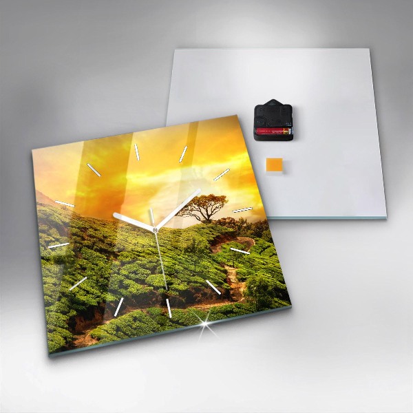 Square glass wall clock Tea Hill