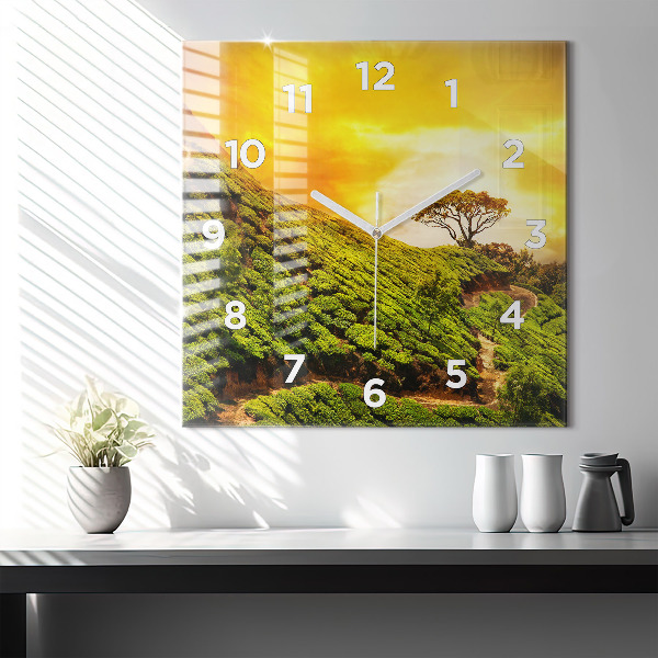 Square glass wall clock Tea Hill