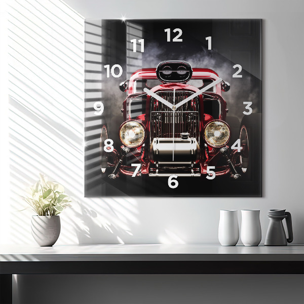 Square glass wall clock Old vintage car
