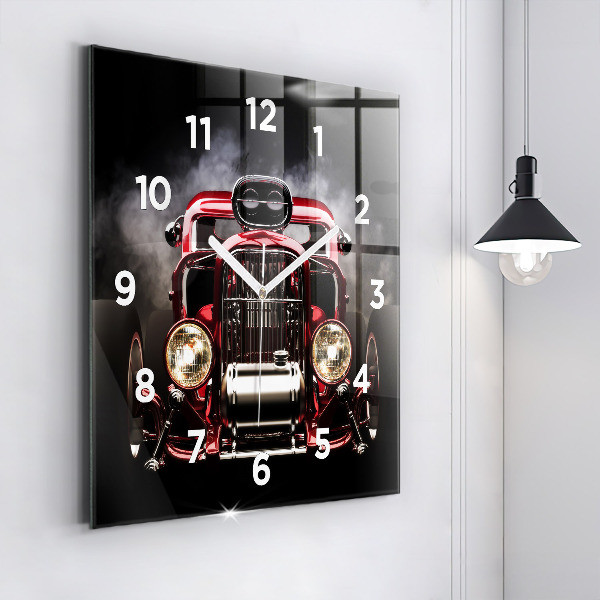Square glass wall clock Old vintage car